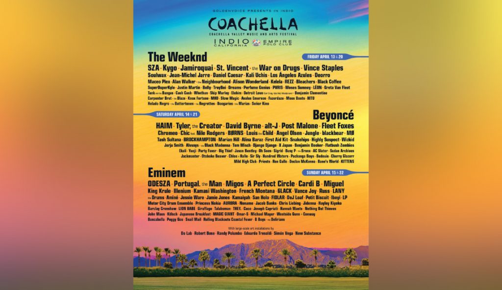 Beyoncé, Eminem, The Weeknd นำไลน์อัพงาน Coachella 2018 – THE STANDARD