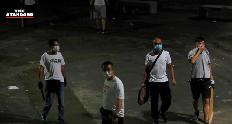 Masked men assault protesters