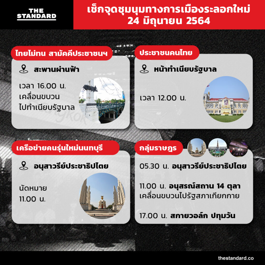 เช็กจุดชุมนุมทางการเมืองระลอกใหม่ 24 มิถุนายน 2564 - THE ...