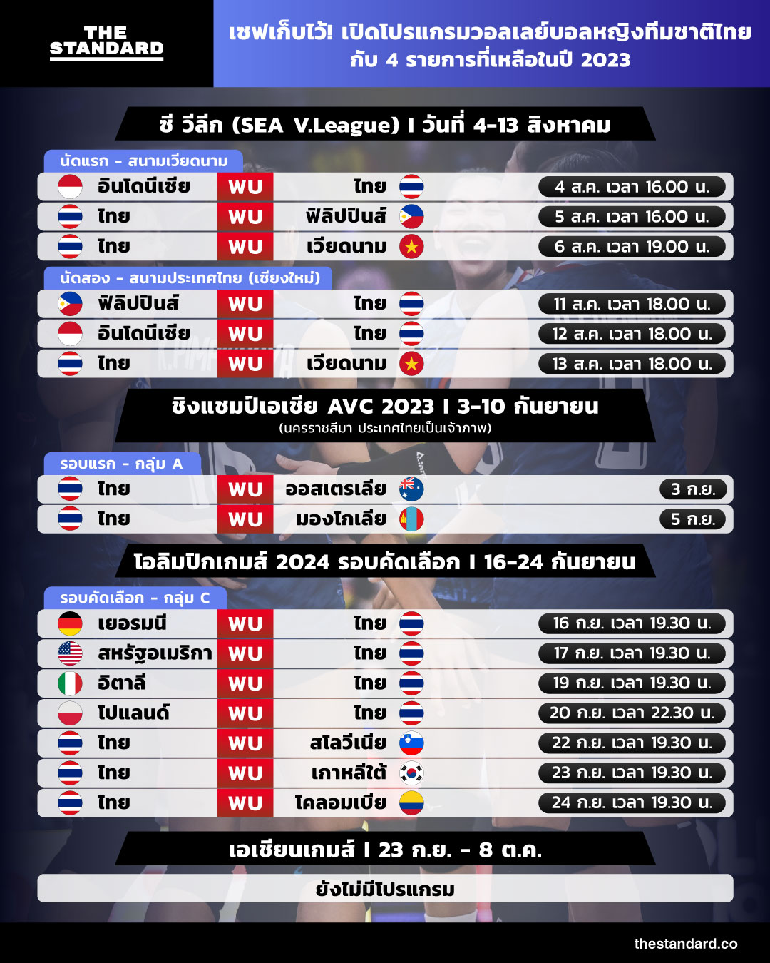 โปรแกรมวอลเลย์บอลหญิงทีมชาติไทย ในปี 2023