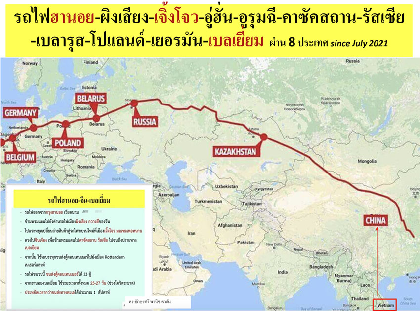 ภาพแสดงแนวเส้นทางรถไฟ ‘เวียดนาม-จีน-เบลเยียม’ ปี 2021