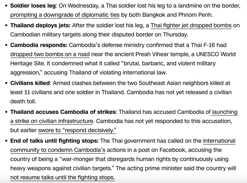 รายงานข่าวต่างชาติ กรณีเหตุปะทะชายแดนไทย-กัมพูชา