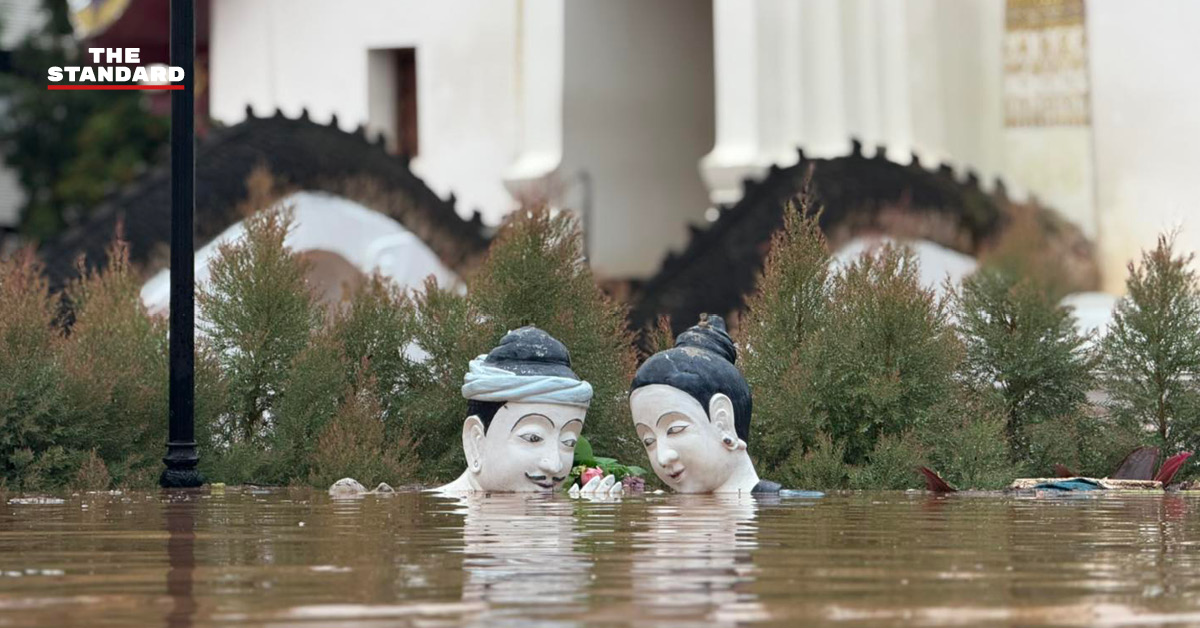 ภาพวัดภูมินทร์จังหวัดน่านถูกน้ำท่วมในช่วงเช้า 24 กรกฎาคม 2567
