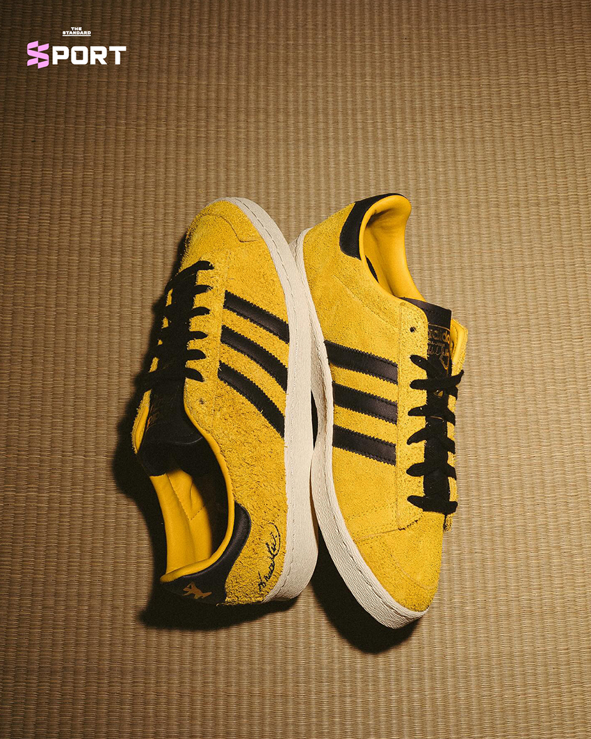 adidas Bruce Lee x Jabbar Lo รุ่นพิเศษ Game of Death สีเหลือง-ดำ พร้อมลายเซ็นบรูซ ลี