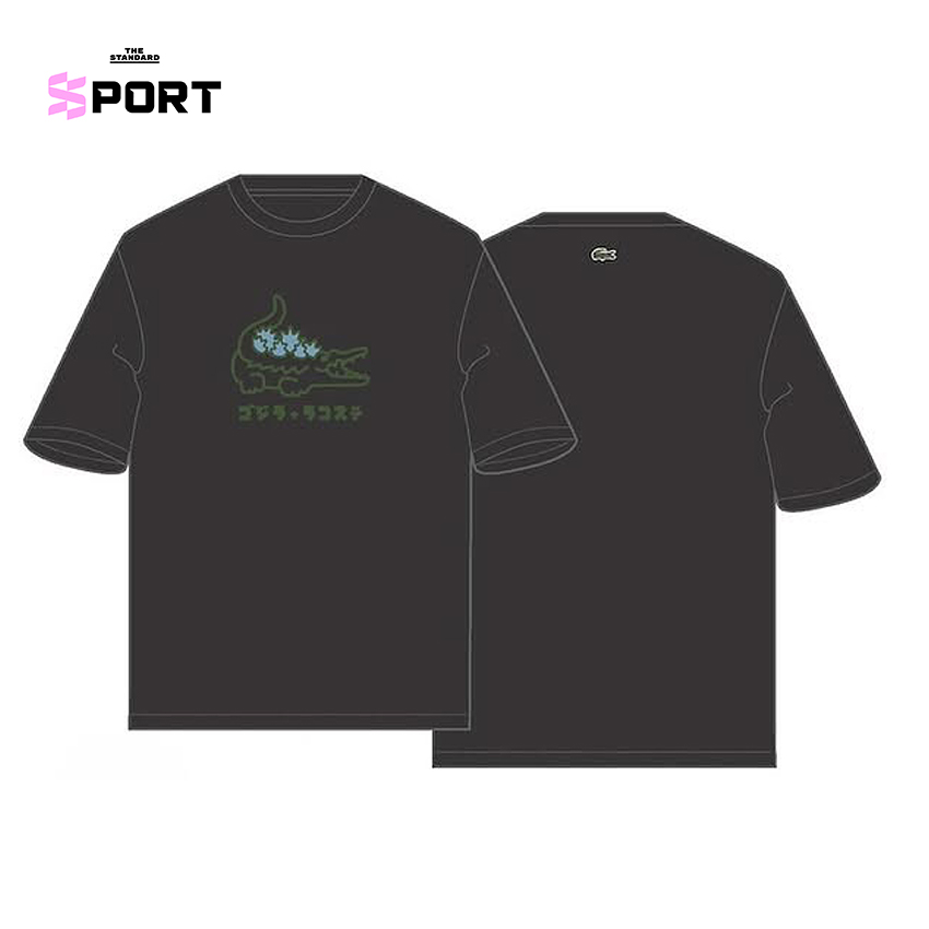 ภาพโลโก้ LACOSTE และ Godzilla ผสมผสานกันบนเสื้อยืด