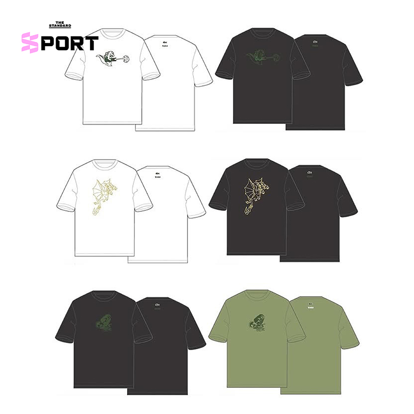 ภาพโลโก้ LACOSTE และ Godzilla ผสมผสานกันบนเสื้อยืด