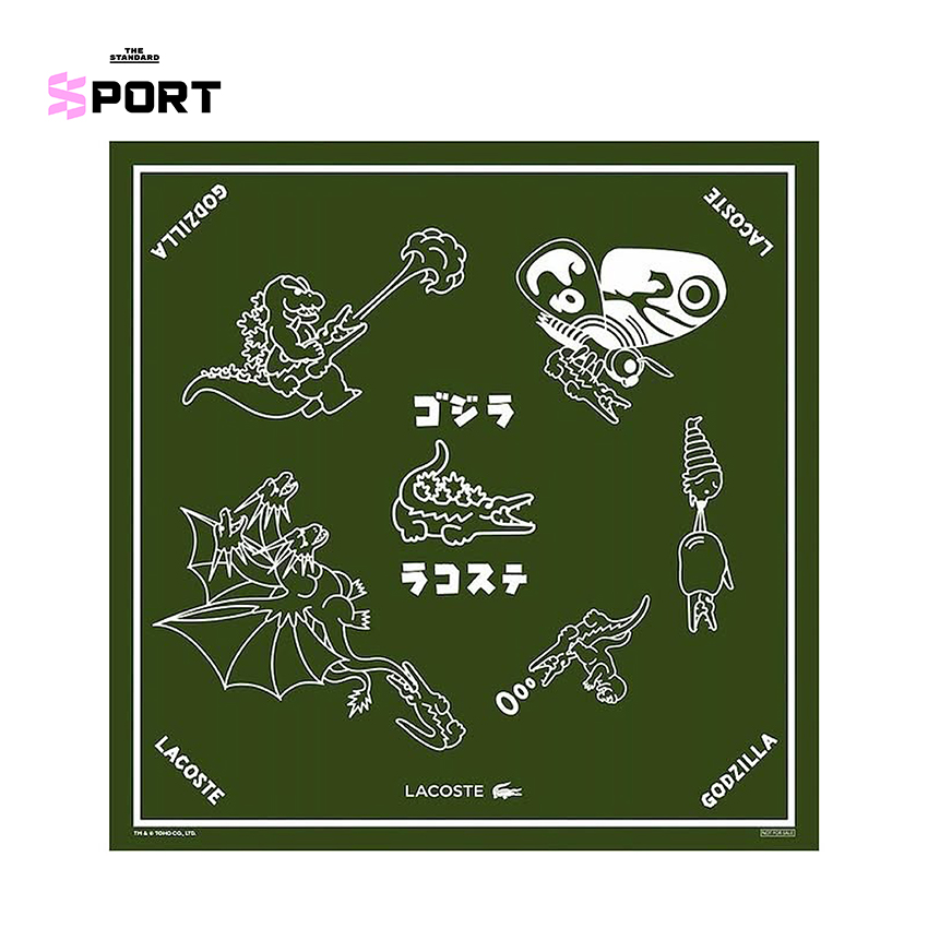 ภาพโลโก้ LACOSTE และ Godzilla ผสมผสานกันบนเสื้อยืด