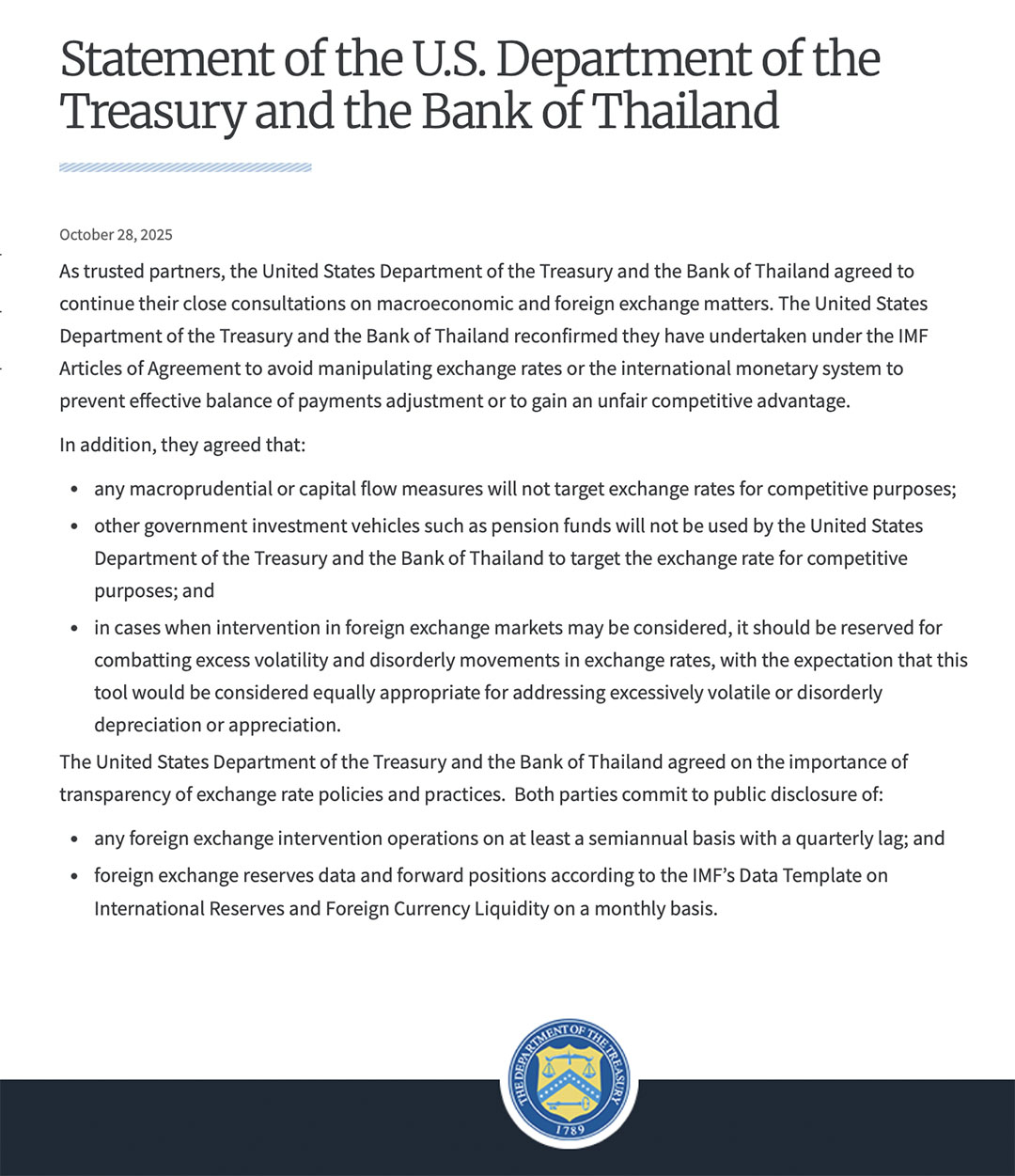 สหรัฐฯ บีบ ‘ธปท.’ เปิดข้อมูลซื้อดอลลาร์ ปิดประตูไทยใช้ ‘กองทุนรัฐ’ แทรกแซงอัตราแลกเปลี่ยน พร้อมประเมินความเสี่ยงสหรัฐฯ ขึ้นบัญชี ‘ไทย’ บิดเบือนค่าเงิน? 1