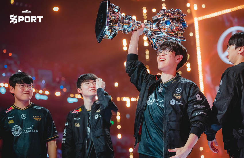 หนึ่งเดียวแห่ง **LoL T1** ครองแชมป์โลก 3 สมัยซ้อน แชมป์สมัยที่ 6 ของทีม และ **Faker** 4
