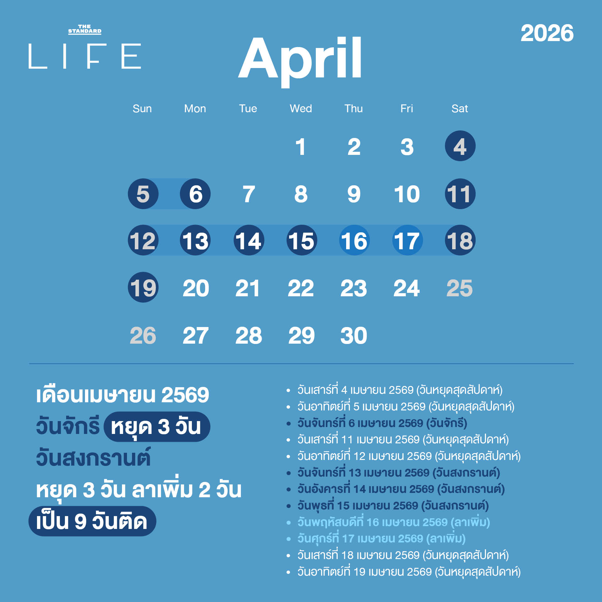 ปักหมุดเที่ยว เช็กปฏิทินวันหยุด-วันควรลา ปี 2569 4