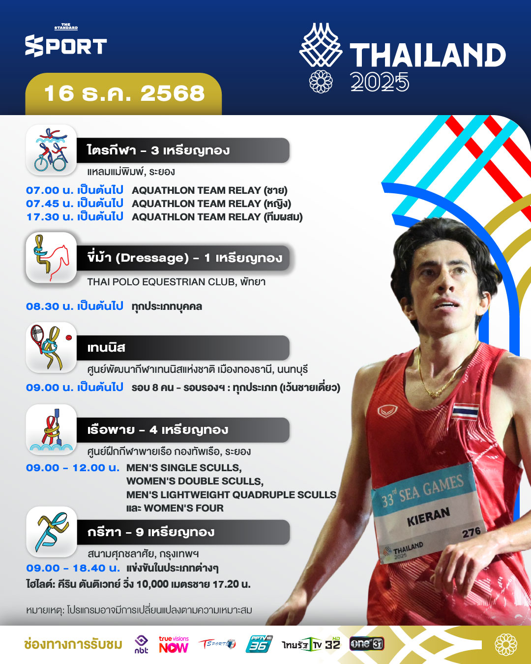 โปรแกรมการแข่งขันซีเกมส์ 2025 วันที่ 16 ธันวาคม 2025 1