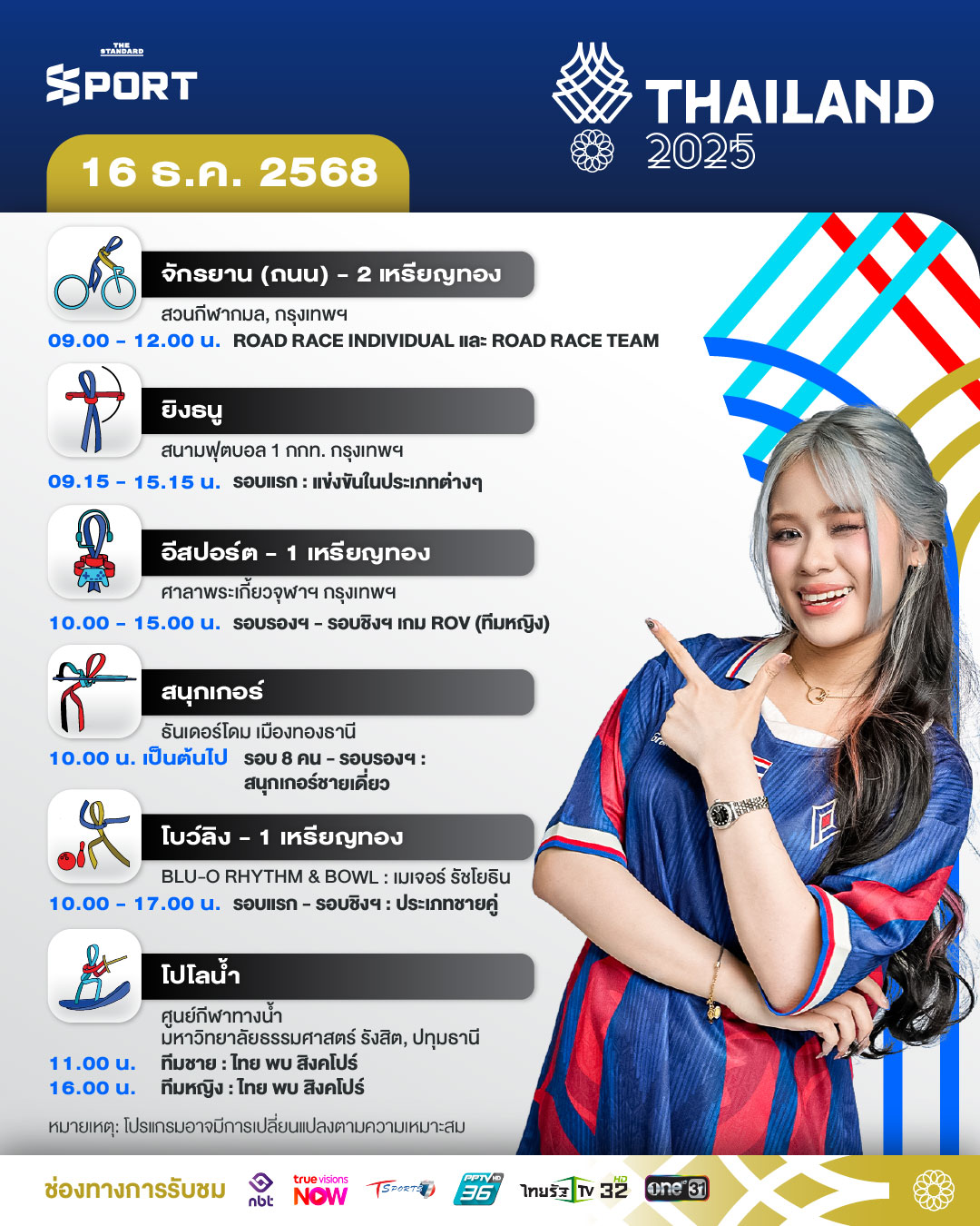 โปรแกรมการแข่งขันซีเกมส์ 2025 วันที่ 16 ธันวาคม 2025 2