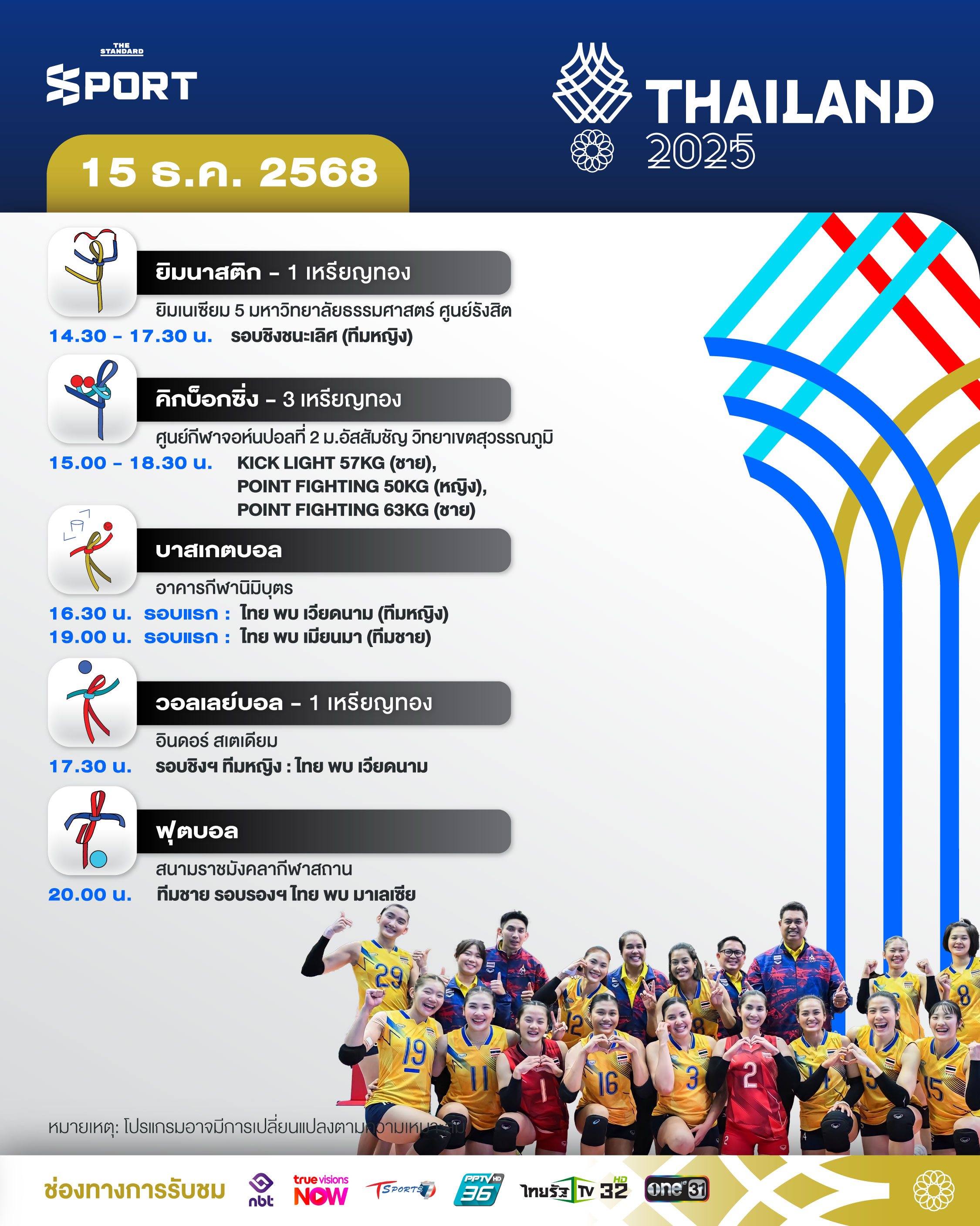 โปรแกรมการแข่งขันซีเกมส์ 2025 วันที่ 15 ธันวาคม 2025 1