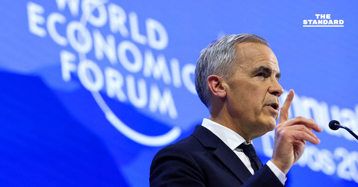 ภาพ มาร์ก คาร์นีย์ อดีตผู้ว่าการธนาคารกลางแคนาดาและอังกฤษ ขณะกล่าวสุนทรพจน์ในการประชุมที่เมืองดาวอส