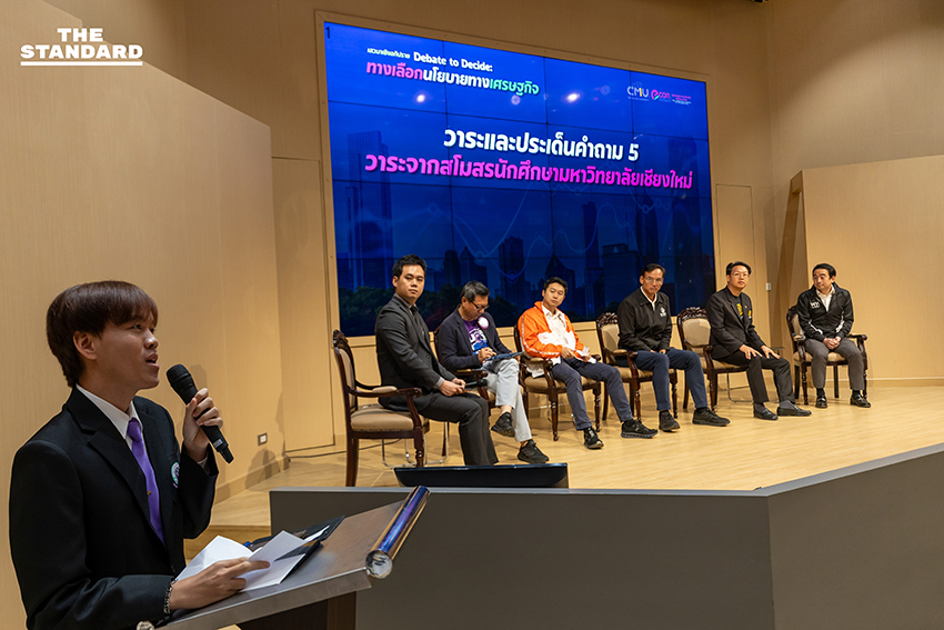 Based on the specific rule provided (add a space before proper nouns that follow a verb), there are no instances in this headline where a proper noun immediately follows a verb. * The verb จัด is followed by เวทีดีเบต (a common noun phrase). * The verb เปิด is followed by มุมมอง (a common noun). * มช. is a proper noun, but it precedes the verb จัด. * ‘ทางเลือกนโยบายเศรษฐกิจ’ is a proper noun (a title), but it follows เวทีดีเบต, not directly the verb จัด. Therefore, strictly applying the given rule, the headline remains unchanged: **เศรษฐศาสตร์ มช. จัดเวทีดีเบต ‘ทางเลือกนโยบายเศรษฐกิจ’ เปิดมุมมองพรรคต่อภาษี-สวัสดิการ** 6