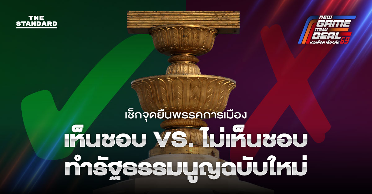 ภาพอินโฟกราฟิกแสดงจุดยืนพรรคการเมือง เห็นชอบ-ไม่เห็นชอบ ทำรัฐธรรมนูญฉบับใหม่