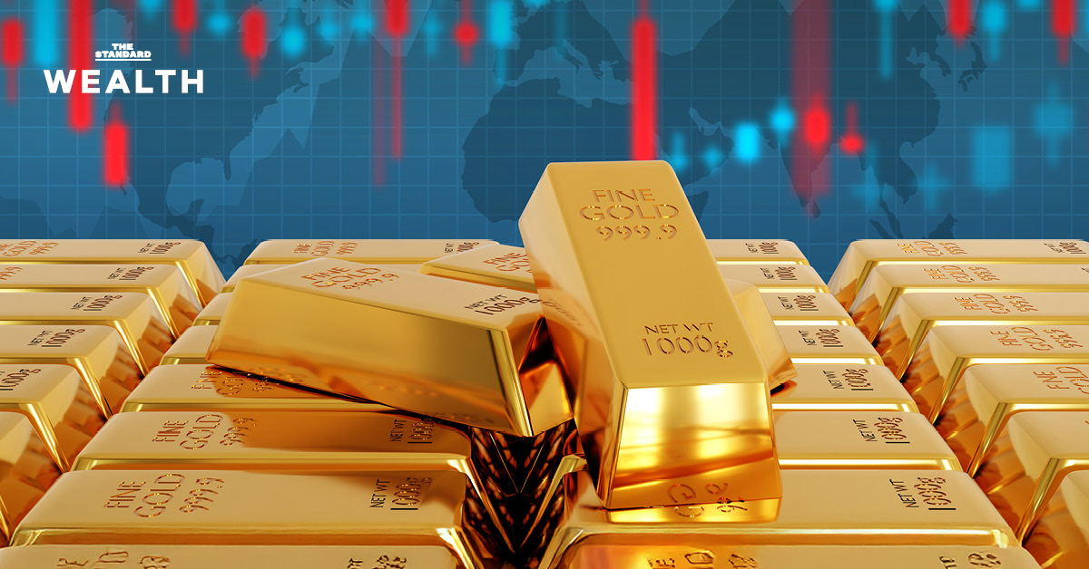 ภาพกราฟิกแสดงทองคำแท่งและกราฟการเคลื่อนไหวของ ราคาทองคำ ที่พุ่งสูงขึ้น