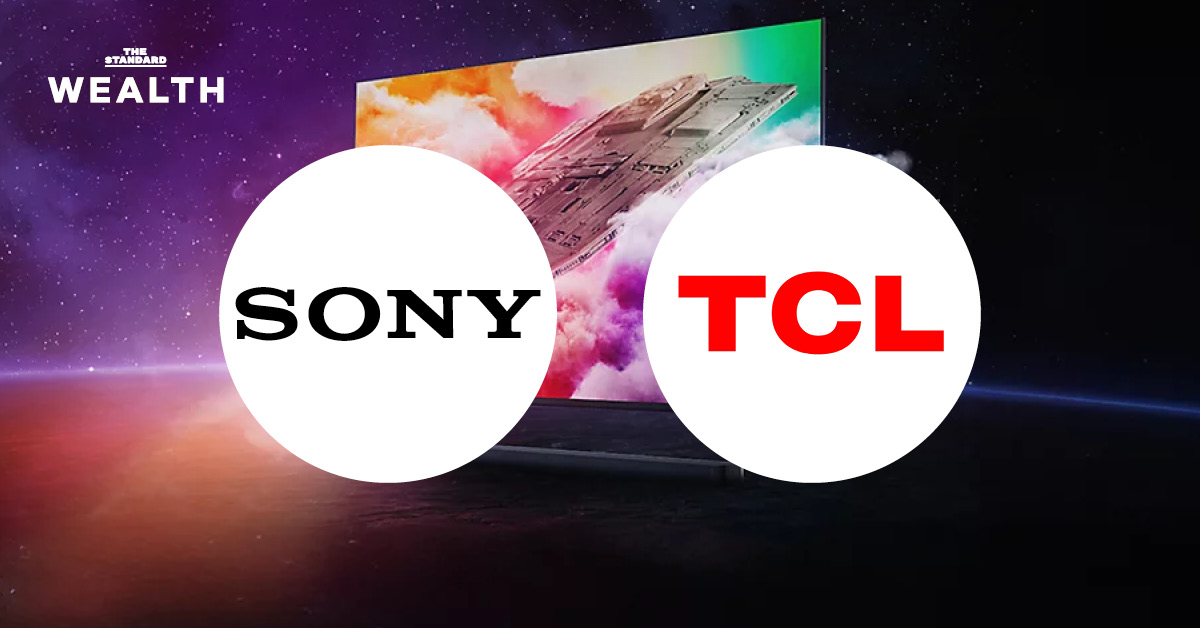 โลโก้ Sony สีขาวบนพื้นหลังสีดำ