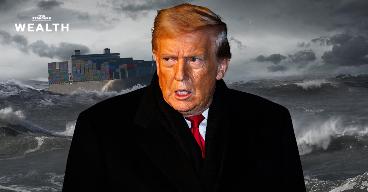 ภาพกราฟิกแสดงถึงภาวะเศรษฐกิจไทยและอุตสาหกรรมที่เผชิญความเสี่ยงจากการแข่งขันโลก แรงกดดันจากจีน และ Geo-economics