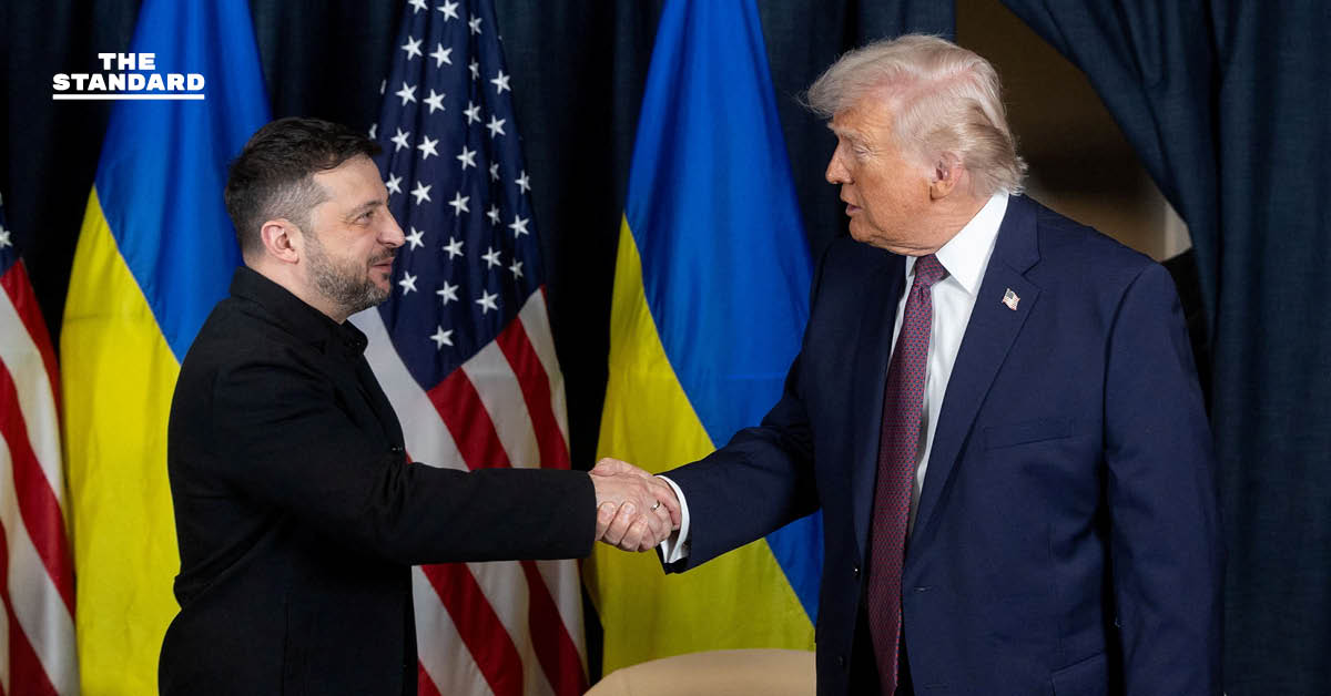 โดนัลด์ ทรัมป์ และ โวโลดิเมียร์ เซเลนสกี ระหว่างการหารือที่ดาวอส เพื่อหาทางยุติสงครามยูเครน