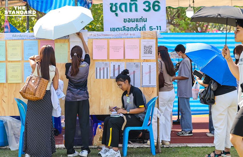 ประชาชนจำนวนมากเดินทางมาใช้สิทธิ เลือกตั้งล่วงหน้า ท่ามกลางสภาพอากาศร้อน ที่มหาวิทยาลัยราชภัฏจันทรเกษม เขตจตุจักร 9