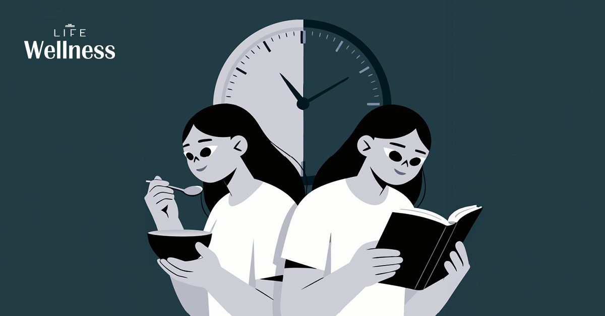 ภาพประกอบแสดงนาฬิกาชีวภาพ (Circadian Rhythm) ที่ควบคุมจังหวะการตื่น การนอน พลังงาน และอารมณ์ของร่างกายมนุษย์