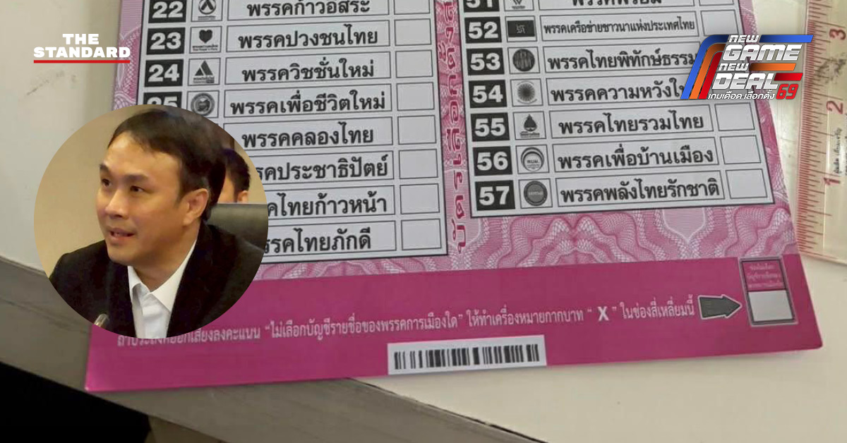 ภาพบัตรเลือกตั้งที่มีสัญลักษณ์บาร์โค้ดและ QR Code แสดงถึงระบบความปลอดภัยของ กกต.