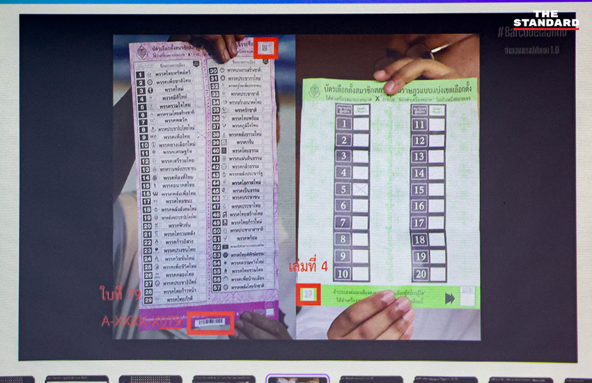 สมชัย ศรีสุทธิยากร และภาคประชาชนสาธิตการเลือกตั้งจำลอง เพื่อตรวจสอบบัตรเลือกตั้งที่มีบาร์โค้ดว่าไม่เป็นความลับ 12