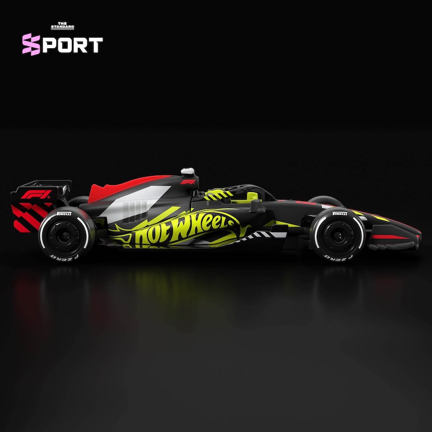 รถโมเดล Hot Wheels Formula 1 2026 สีดำคาดเหลืองแดง พร้อมยาง Pirelli 3 ชุด 1