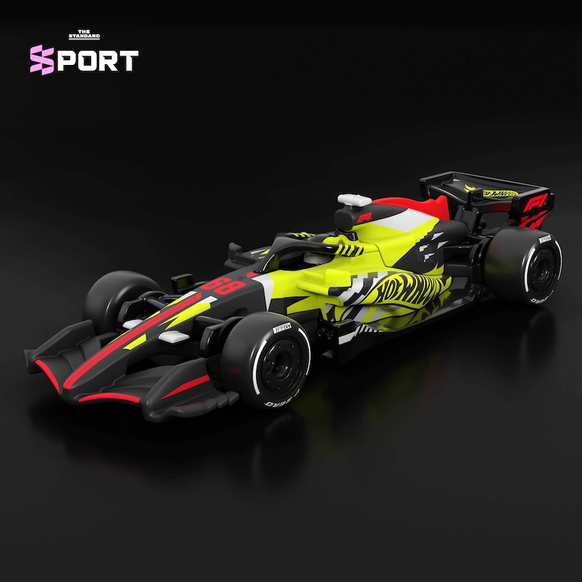 รถโมเดล Hot Wheels Formula 1 2026 สีดำคาดเหลืองแดง พร้อมยาง Pirelli 3 ชุด 2