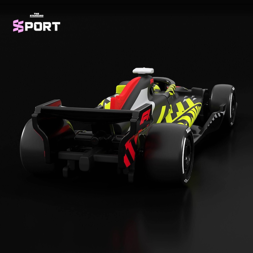 รถโมเดล Hot Wheels Formula 1 2026 สีดำคาดเหลืองแดง พร้อมยาง Pirelli 3 ชุด 5