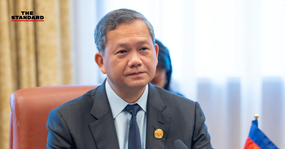 ฮุน มาเนต นายกรัฐมนตรีกัมพูชาให้สัมภาษณ์สื่อ