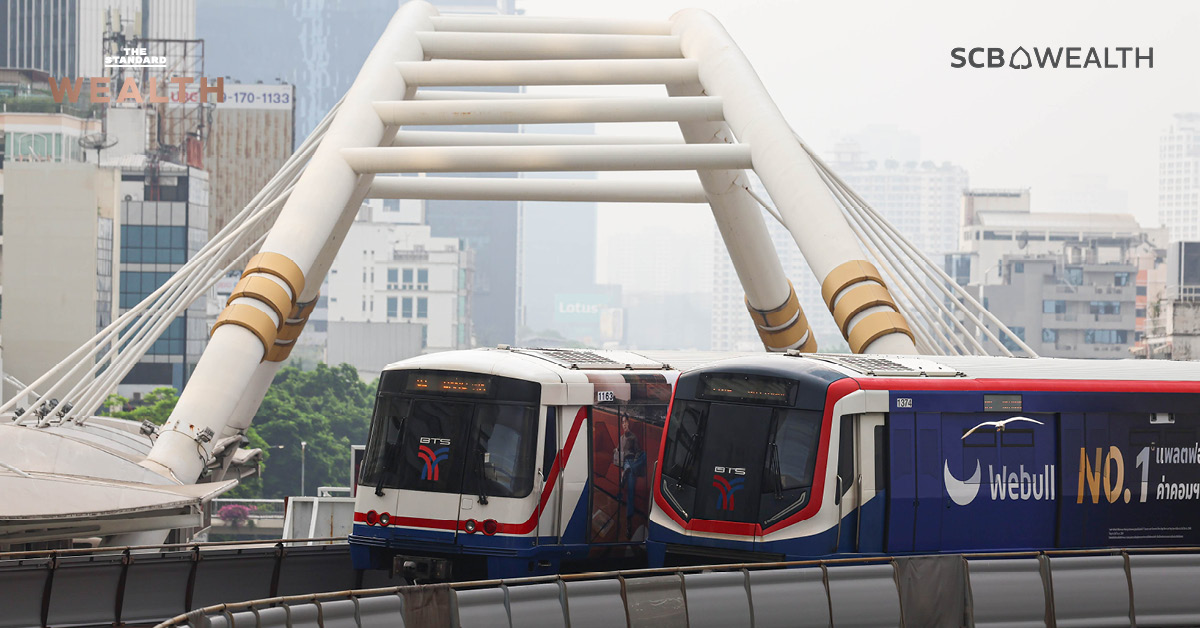 กราฟแสดงการเติบโตของเศรษฐกิจและตลาดหุ้น พร้อมสัญลักษณ์เงินและการลงทุน