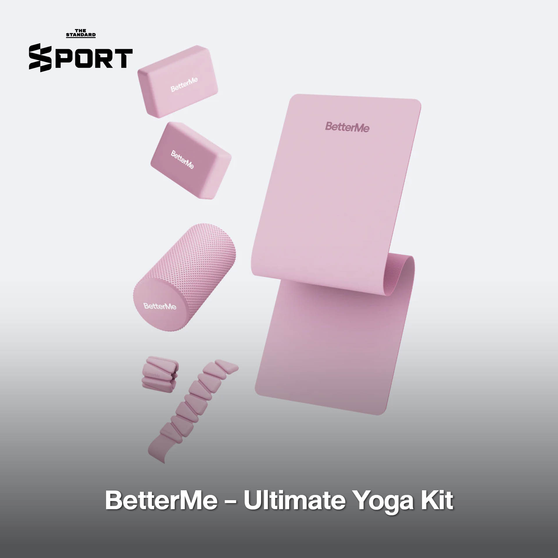 ภาพรวมไอเท็มกีฬาโทนสีชมพู เช่น รองเท้า เสื้อผ้า และอุปกรณ์ออกกำลังกาย สำหรับเดือนแห่งความรัก 9