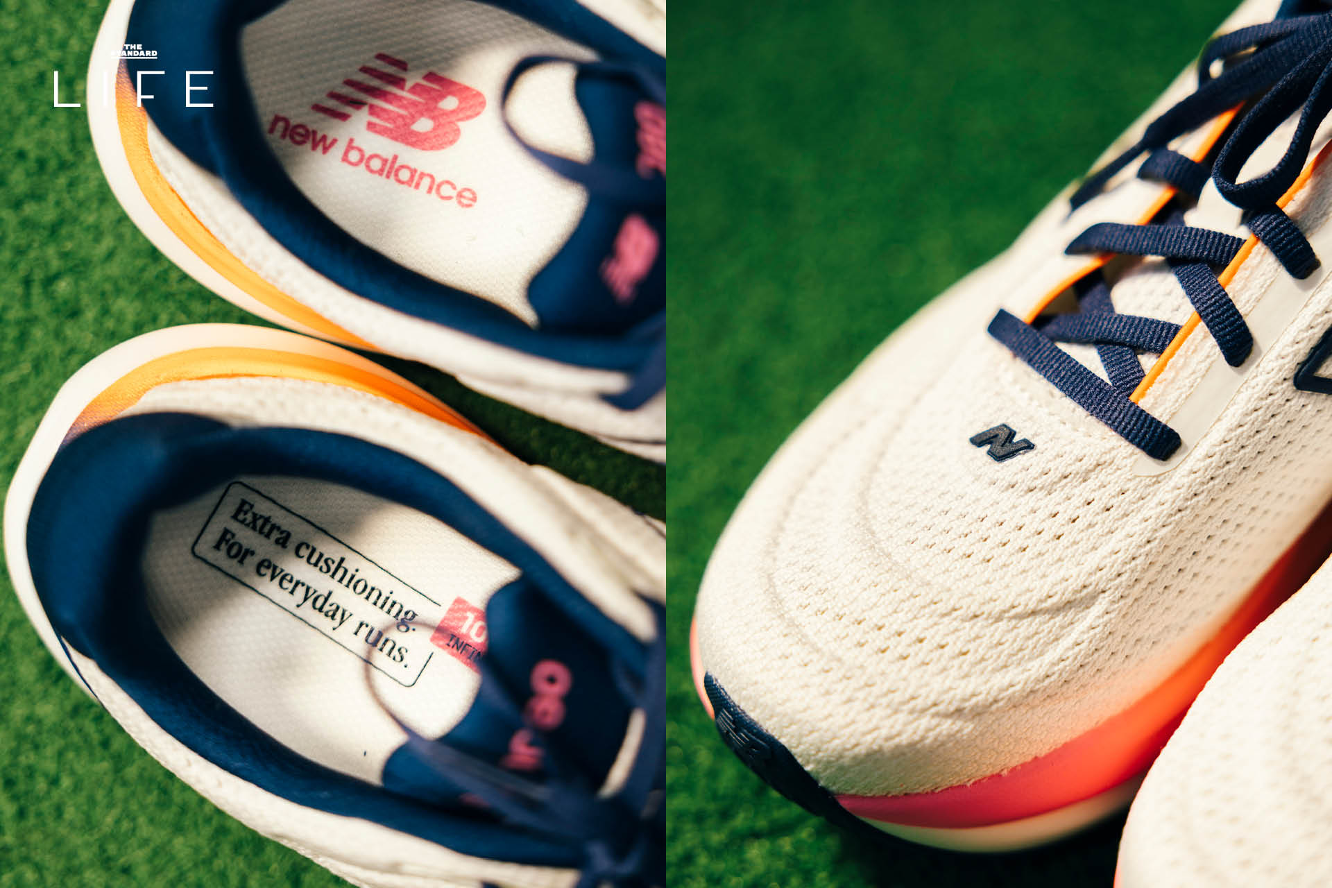 รองเท้าวิ่ง New Balance 1080v15 โฟม Infinion สีเทาหรือดำวางอยู่บนพื้นผิว 2