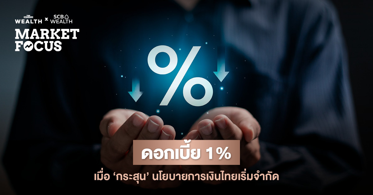 ภาพประกอบกราฟิกแสดงตัวเลขดอกเบี้ย 1% และข้อความ ‘กระสุน’ นโยบายการเงินไทยเริ่มจำกัด สะท้อนการตัดสินใจของ กนง. ต่อเศรษฐกิจไทย