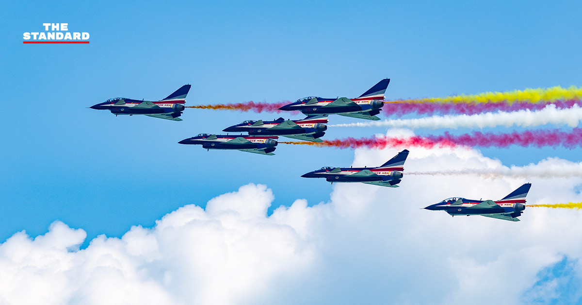 ภาพการแสดงเครื่องบินรบในงาน Singapore Airshow 2026