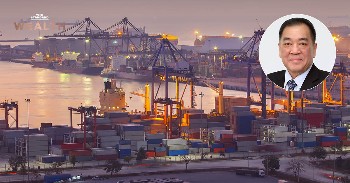 ภาพกราฟิกแสดงถึงผลกระทบจากนโยบายภาษีสหรัฐฯ และความผันผวนของอัตราแลกเปลี่ยนต่อภาคการส่งออกไทย โดยมีโลโก้หอการค้าไทยประกอบ