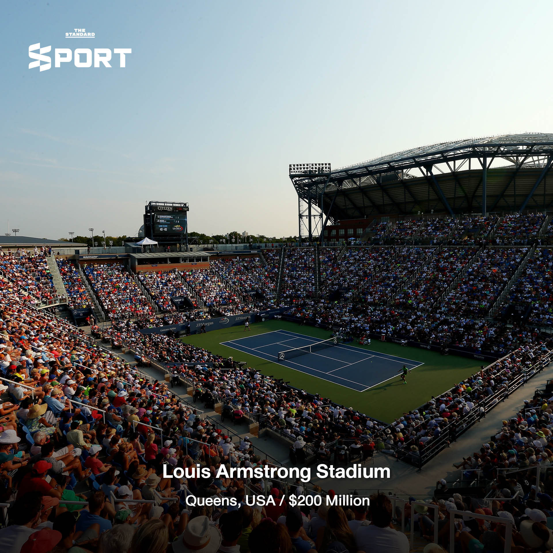 ภาพมุมสูงของสนามเทนนิส Arthur Ashe Stadium หนึ่งในสนามเทนนิสที่มูลค่าสูงสุดในโลก 4