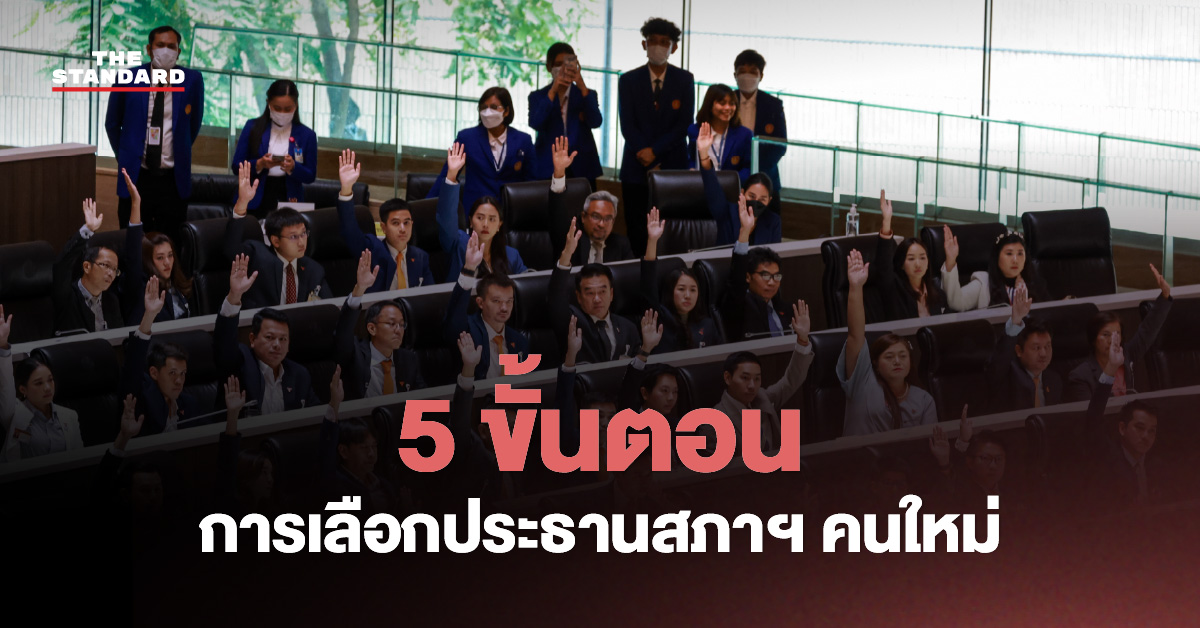 อินโฟกราฟิกแสดง 5 ขั้นตอนสำคัญในการเลือกประธานสภาผู้แทนราษฎรคนใหม่
