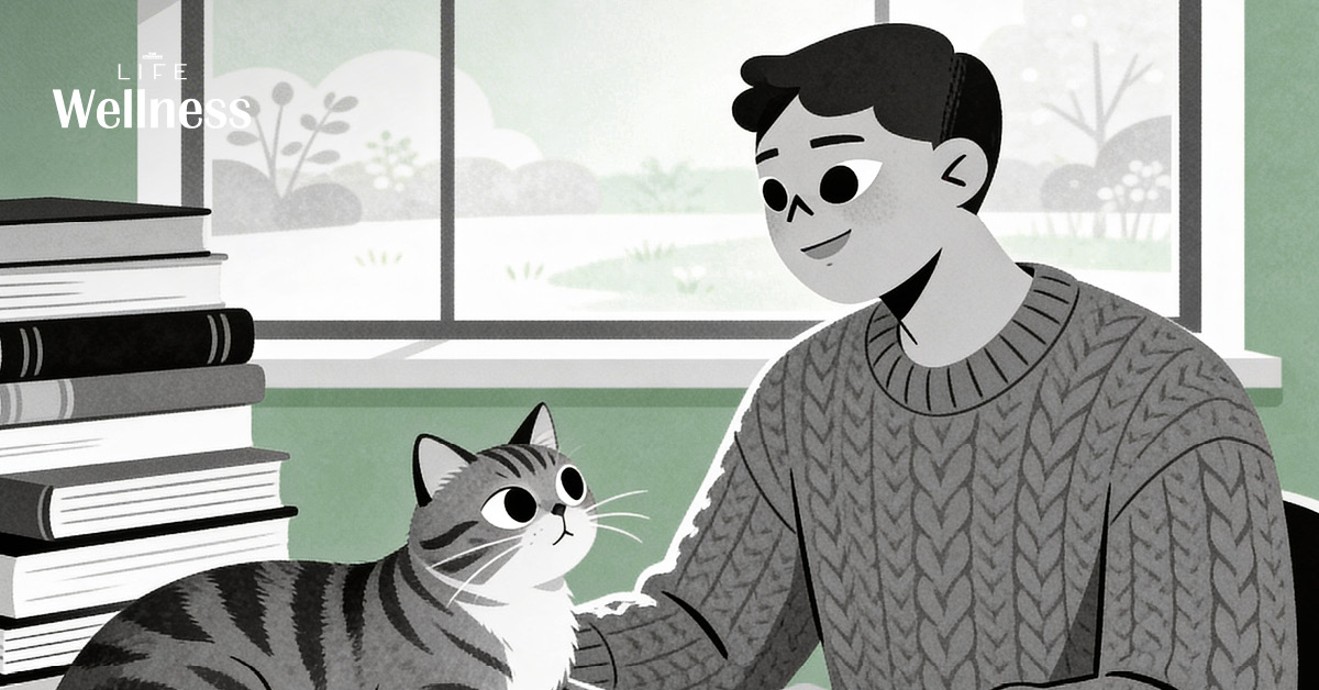 ภาพประกอบแมวหลากหลายอิริยาบถ สื่อถึงบทเรียนชีวิตประจำวันที่เราเรียนรู้จากพวกมัน