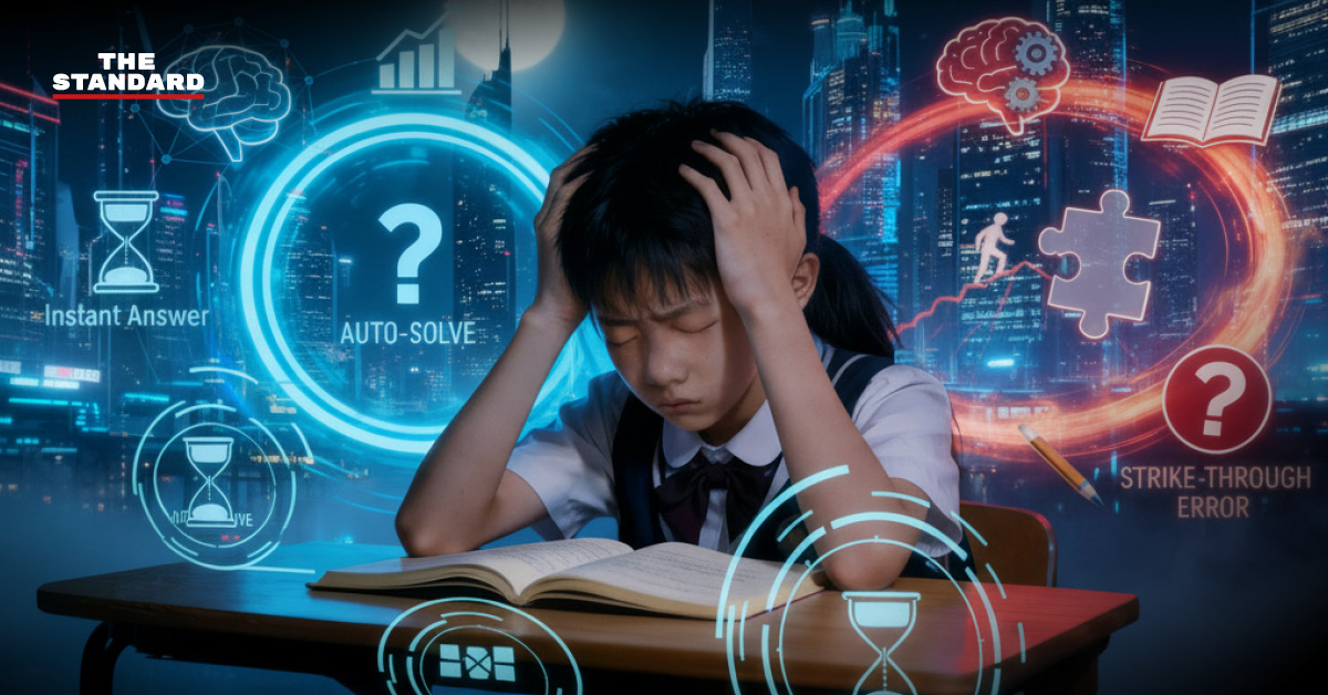 ภาพประกอบแนวคิด AI, การศึกษา และการพัฒนาทักษะมนุษย์ในการคิดวิเคราะห์ในยุคดิจิทัล