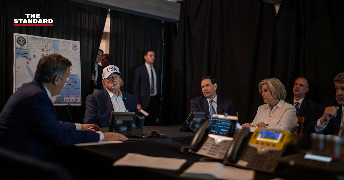 โดนัลด์ ทรัมป์ ประธานาธิบดีสหรัฐอเมริกา ขณะกล่าวสุนทรพจน์เกี่ยวกับสถานการณ์ในอิหร่าน