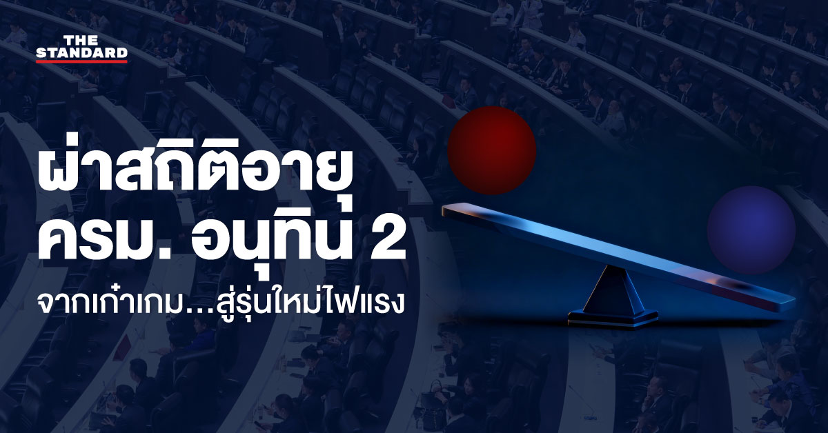 ภาพกราฟิกแสดงการวิเคราะห์สถิติอายุคณะรัฐมนตรีอนุทิน 2 ที่ผสมผสานความเก๋าเกมและรุ่นใหม่ไฟแรง