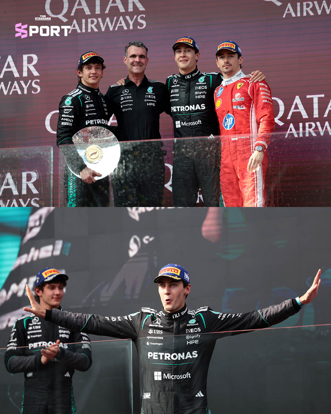 ภาพ George Russell นักแข่ง F1 จากทีม Mercedes ขับรถแข่งเข้าเส้นชัยในการแข่งขัน Australian Grand Prix 2026 1