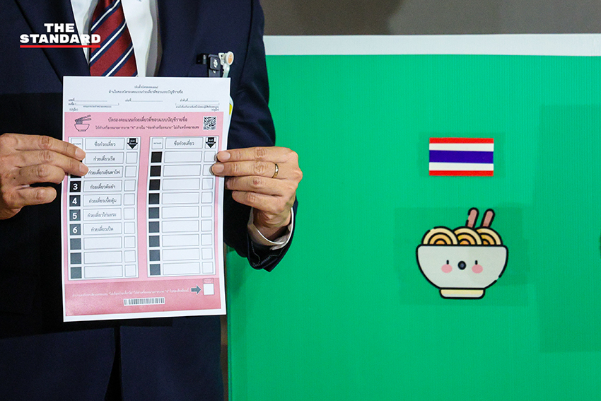 นรเศรษฐ์ ปรัชญากร สว. และคณะ ตรวจสอบสถานที่จัด 'เลือกตั้งจำลอง' พร้อมบัตรเลือกตั้งจำลอง เพื่อทดสอบระบบบาร์โค้ด 9