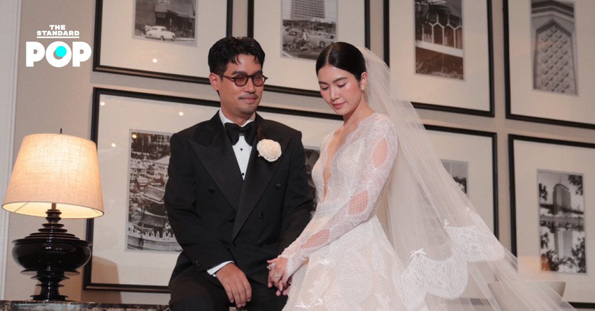 พราว อรณิชา สวมชุดเจ้าสาว Patarasiri ควงคู่ แทน ลิปตา ในงานฉลองมงคลสมรส