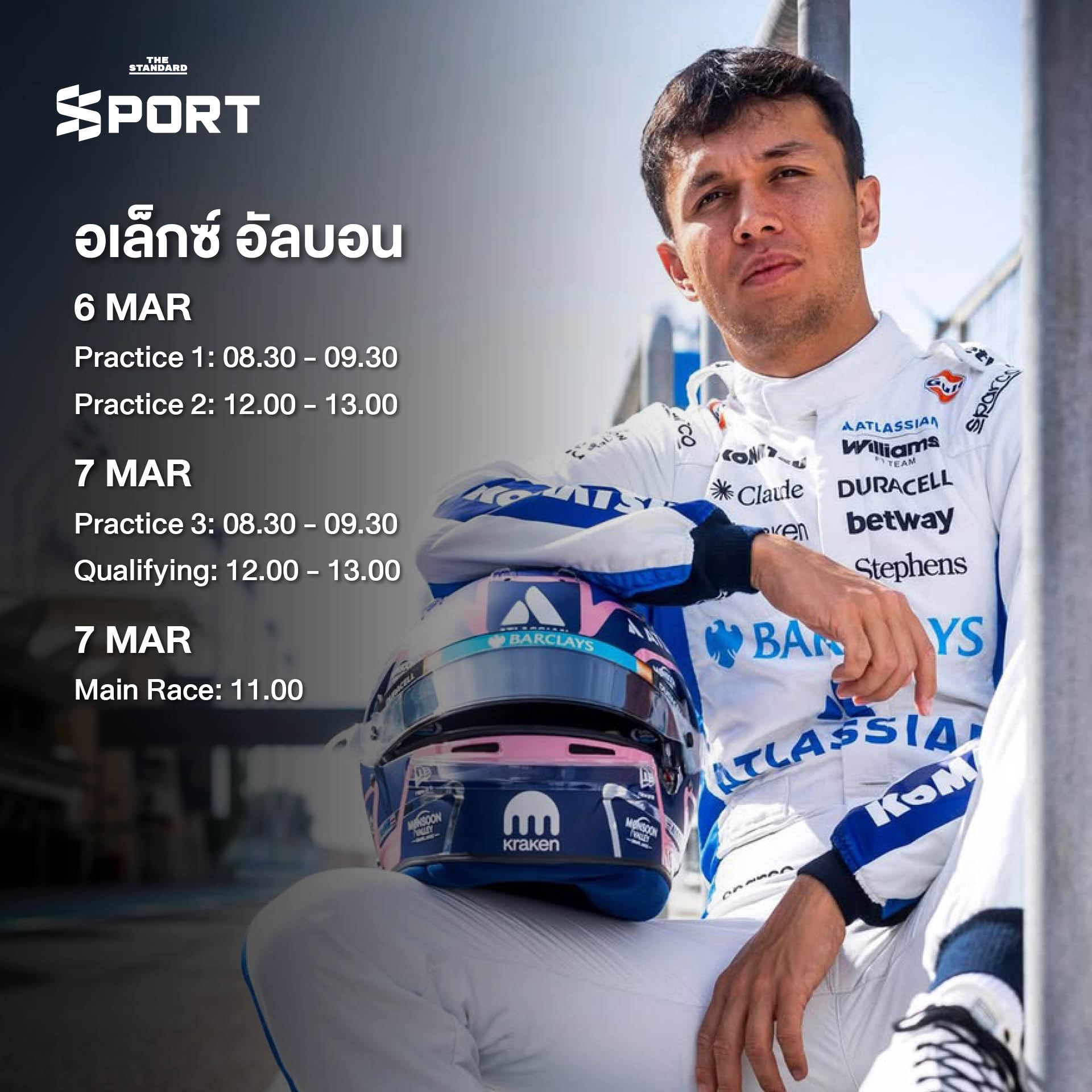 ภาพ 3 นักขับไทย อเล็กซ์ อัลบอน, ทัศนพล อินทรภูวศักดิ์ และ นันทวุฒิ ภิรมย์ภักดี เตรียมลงแข่งขัน Australian Grand Prix 2026 พร้อมกัน 1