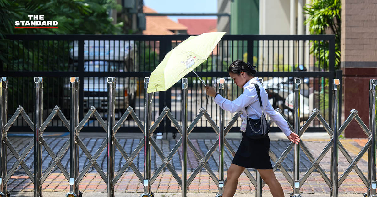 ภาพแผนที่อากาศแสดงประเทศไทยมีอากาศร้อนจัดทางภาคเหนือ และเตือนฝนฟ้าคะนอง ลมกระโชกแรงทั่วไทย