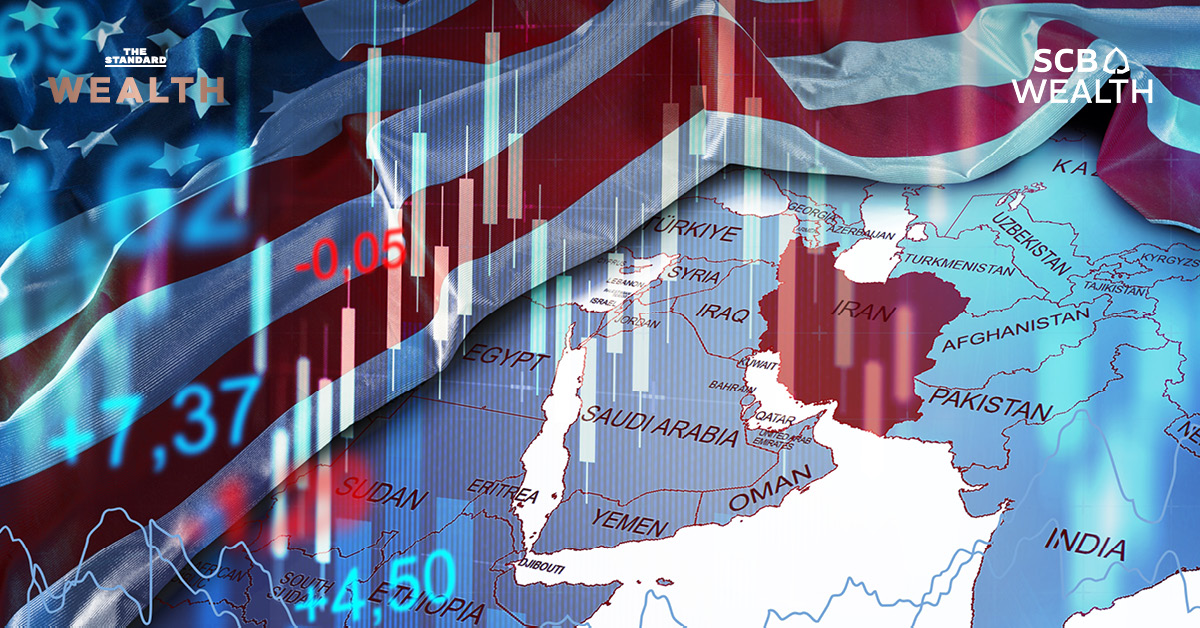 ภาพกราฟิกแสดงการเจรจาระหว่างสหรัฐฯ และอิหร่าน ท่ามกลางความตึงเครียดและวิกฤตเศรษฐกิจโลก